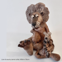 ©Sculpture de Céline Carazzo "Lion et souris"